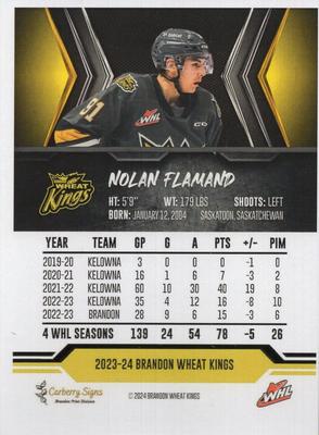 2023-24 Brandon Wheat Kings (WHL) #NNO Nolan Flamand Back