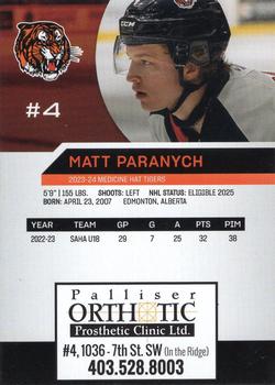 2023-24 Medicine Hat Tigers (WHL) #NNO Matt Paranych Back