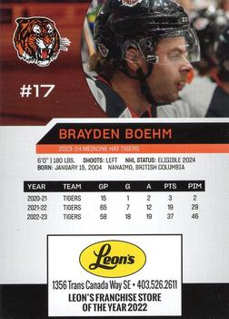 2023-24 Medicine Hat Tigers (WHL) #NNO Brayden Boehm Back