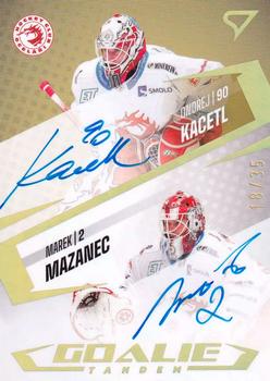 2023-24 SportZoo Tipsport ELH Serie 2 - Goalie Tandem Autographs #GTS-KM Ondrej Kacetl / Marek Mazanec Front