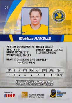 2024 BY Cards IIHF World Junior Championship #31 Mattias Havelid Back