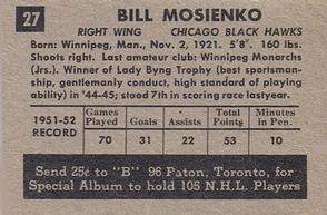 1952-53 Parkhurst #27 Bill Mosienko Back