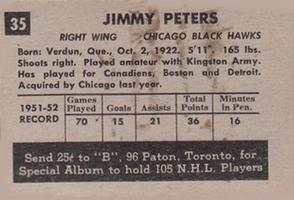 1952-53 Parkhurst #35 Jim Peters Back