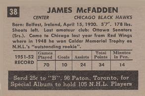 1952-53 Parkhurst #38 Jim McFadden Back