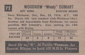 1952-53 Parkhurst #72 Woody Dumart Back