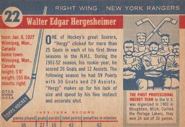 1954-55 Topps #22 Wally Hergesheimer Back