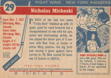 1954-55 Topps #29 Nick Mickoski Back