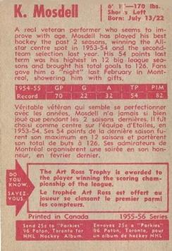 1955-56 Parkhurst #39 Ken Mosdell Back