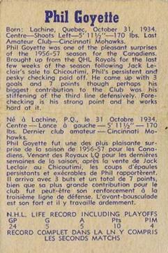 1957-58 Parkhurst #11 Phil Goyette Back
