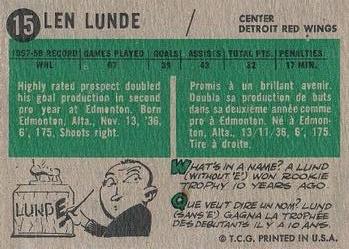 1958-59 Topps #15 Len Lunde Back