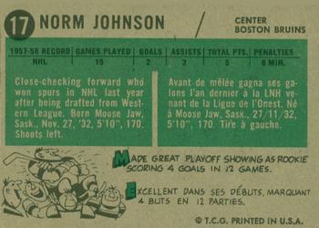 1958-59 Topps #17 Norm Johnson Back