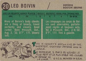 1958-59 Topps #20 Leo Boivin Back