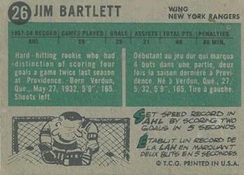 1958-59 Topps #26 Jim Bartlett Back