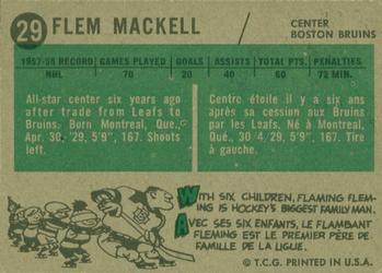 1958-59 Topps #29 Fleming Mackell Back