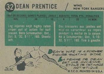1958-59 Topps #32 Dean Prentice Back