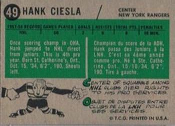 1958-59 Topps #49 Hank Ciesla Back
