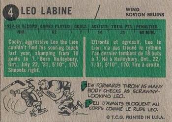 1958-59 Topps #4 Leo Labine Back