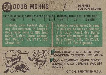 1958-59 Topps #50 Doug Mohns Back