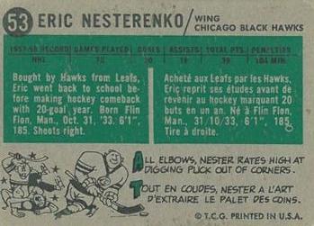 1958-59 Topps #53 Eric Nesterenko Back