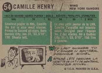 1958-59 Topps #54 Camille Henry Back