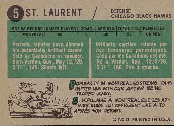 1958-59 Topps #5 Dollard St. Laurent Back