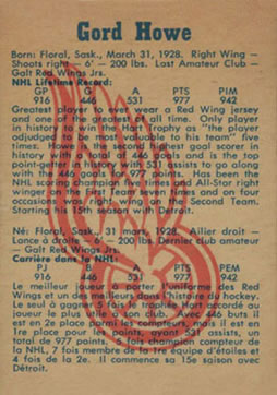 1960-61 Parkhurst #20 Gord Howe Back