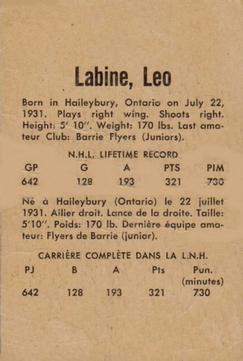 1962-63 Parkhurst #26 Leo Labine Back