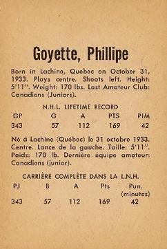 1962-63 Parkhurst #37 Phil Goyette Back