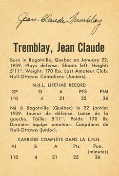 1962-63 Parkhurst #54 Jean-Claude Tremblay Back