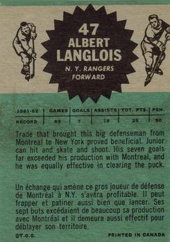 1962-63 Topps #47 Albert Langlois Back