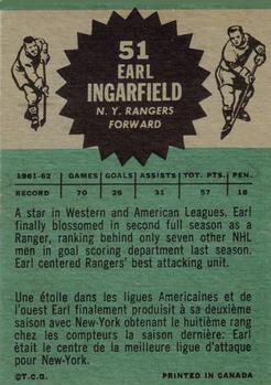 1962-63 Topps #51 Earl Ingarfield Back