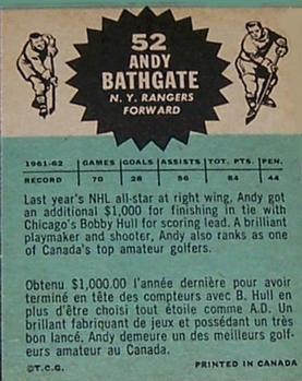 1962-63 Topps #52 Andy Bathgate Back