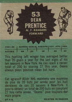1962-63 Topps #53 Dean Prentice Back