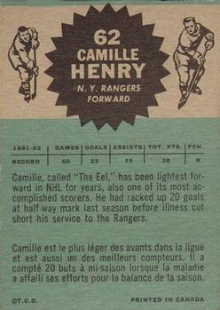 1962-63 Topps #62 Camille Henry Back