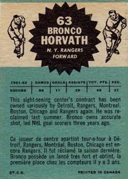 1962-63 Topps #63 Bronco Horvath Back