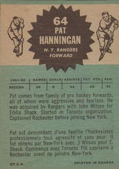 1962-63 Topps #64 Pat Hannigan Back