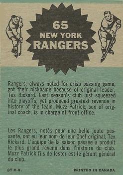 1962-63 Topps #65 New York Rangers Back