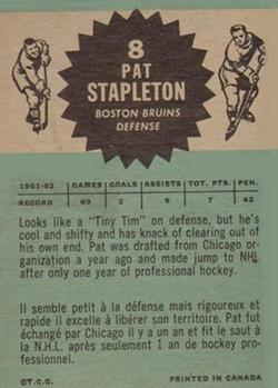 1962-63 Topps #8 Pat Stapleton Back