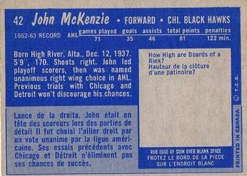 1963-64 Topps #42 John McKenzie Back