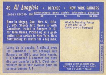 1963-64 Topps #49 Al Langlois Back