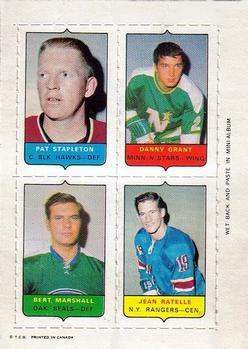 1969-70 O-Pee-Chee - Four-in-One Mini-Cards #NNO Pat Stapleton / Danny Grant / Bert Marshall / Jean Ratelle Front