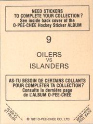 1981-82 O-Pee-Chee Stickers #9 Oilers vs. Islanders  Back
