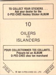 1981-82 O-Pee-Chee Stickers #10 Oilers vs. Islanders  Back
