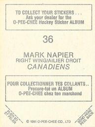 1981-82 O-Pee-Chee Stickers #36 Mark Napier  Back