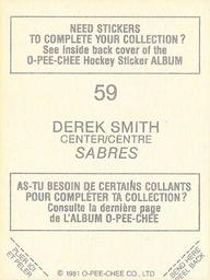 1981-82 O-Pee-Chee Stickers #59 Derek Smith  Back