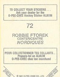 1981-82 O-Pee-Chee Stickers #72 Robbie Ftorek  Back