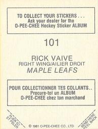 1981-82 O-Pee-Chee Stickers #101 Rick Vaive  Back