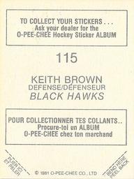 1981-82 O-Pee-Chee Stickers #115 Keith Brown  Back