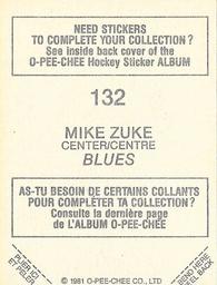 1981-82 O-Pee-Chee Stickers #132 Mike Zuke  Back