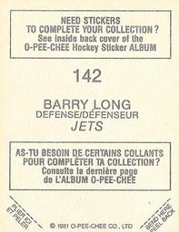 1981-82 O-Pee-Chee Stickers #142 Barry Long  Back